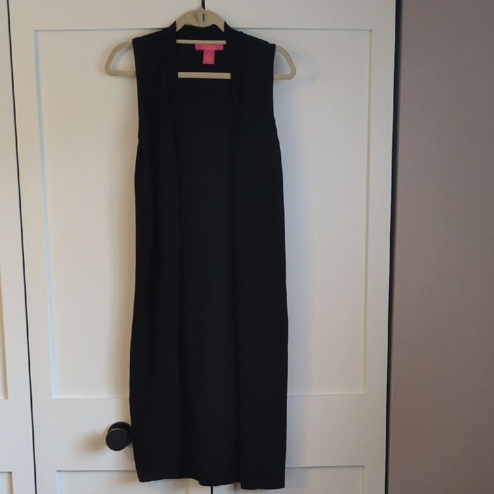 Catherine Malandrino Black Sleeveless Duster Vest Midi Layering Piece Size M